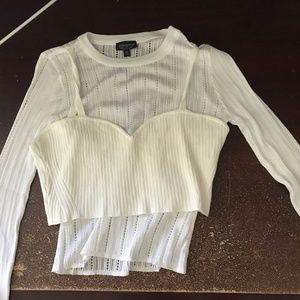 TOPSHOP White Blouse with Layered Cream Tank